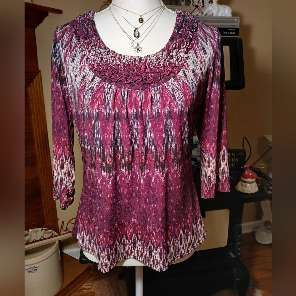 New Directions Lady's Multicolor Abstract Blouse
